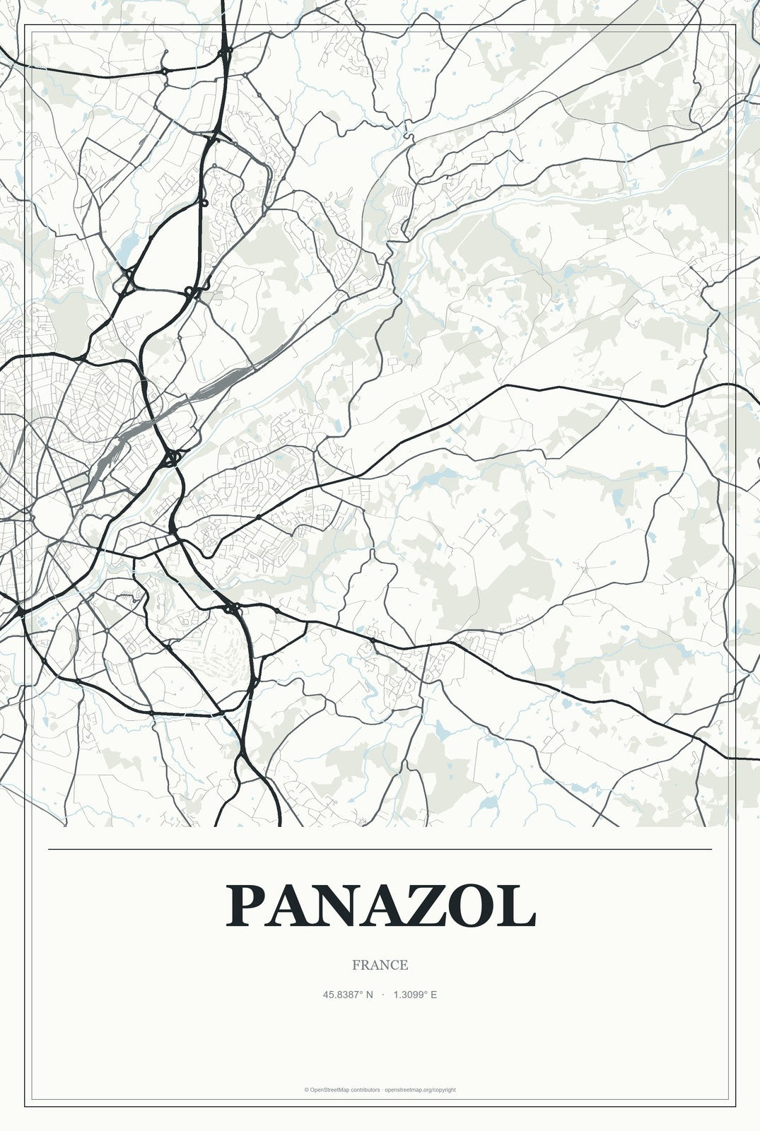 Panazol, France City Map Aluminum Sign in Gallery Air style