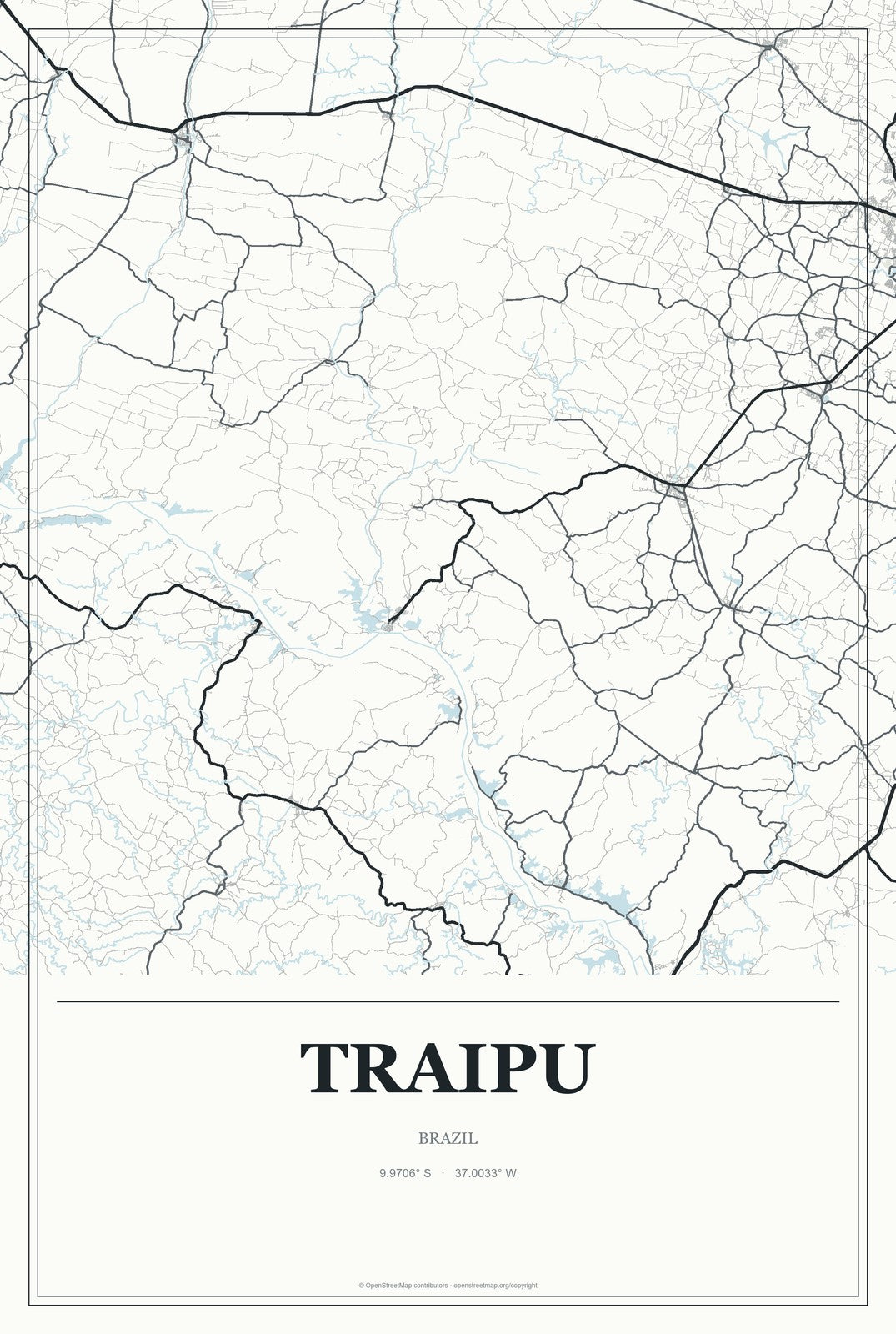 Traipu, Brazil City Map Aluminum Sign in Gallery Air style