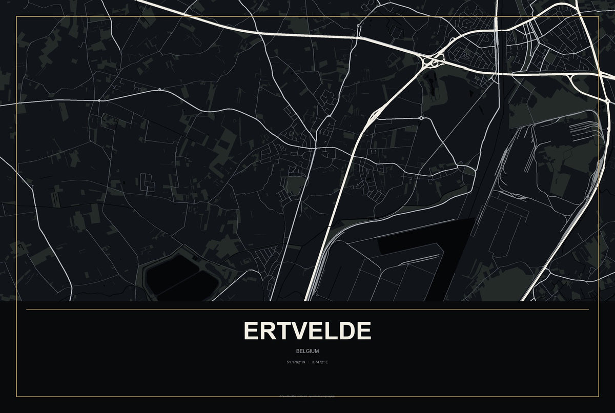 Ertvelde, Belgium City Map Aluminum Sign in Metropolitan Noir style