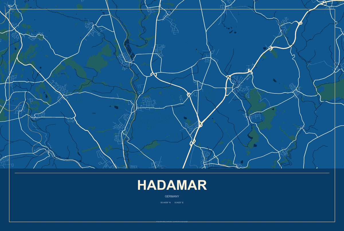 Hadamar, Germany City Map Aluminum Sign in Harbor Cobalt style