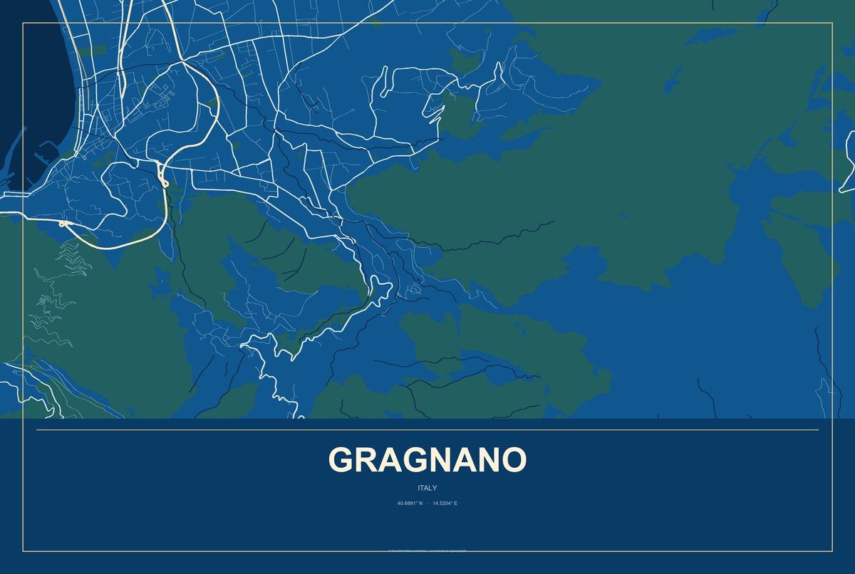 Gragnano, Italy City Map Aluminum Sign in Harbor Cobalt style