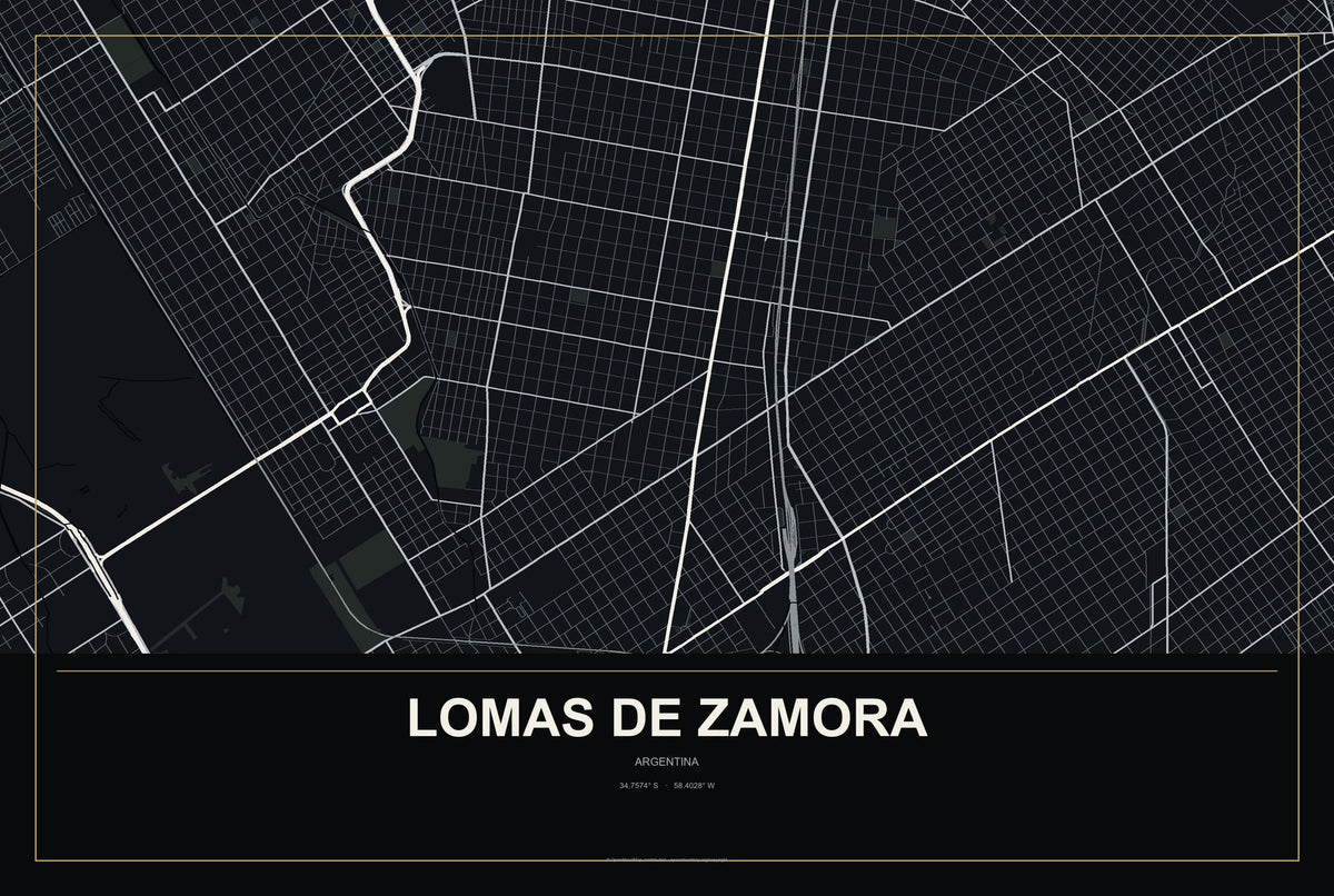 Lomas de Zamora, Argentina City Map Aluminum Sign in Metropolitan Noir style