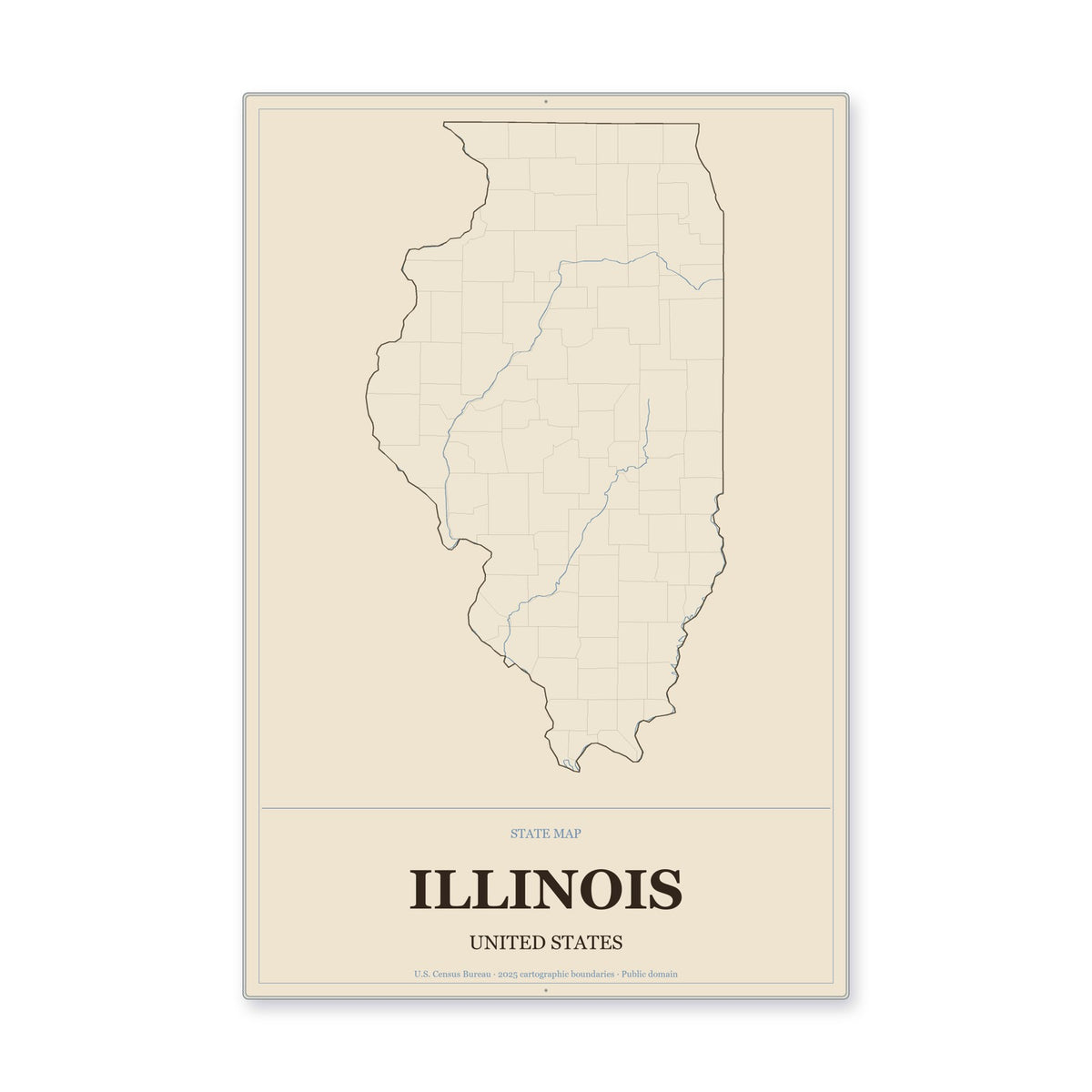 Illinois state map aluminum sign in Heritage Nautical style
