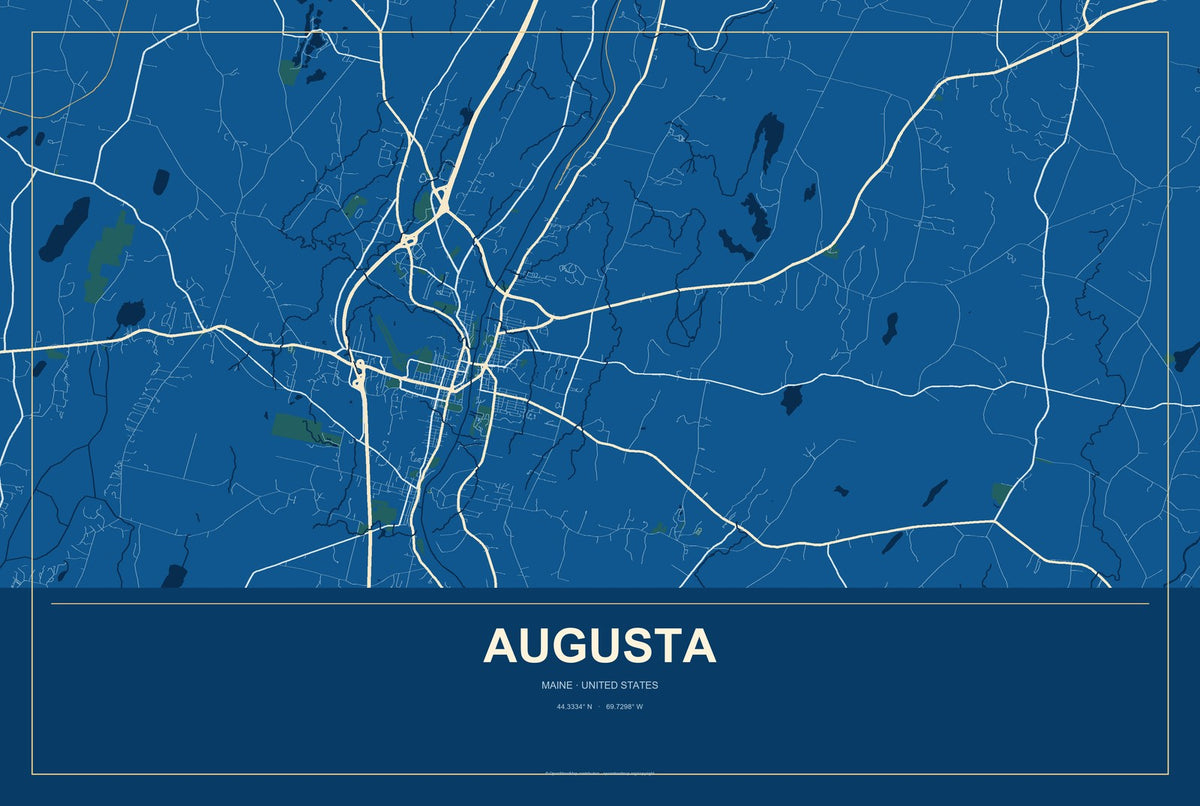 Augusta, Maine City Map Aluminum Sign in Harbor Cobalt style