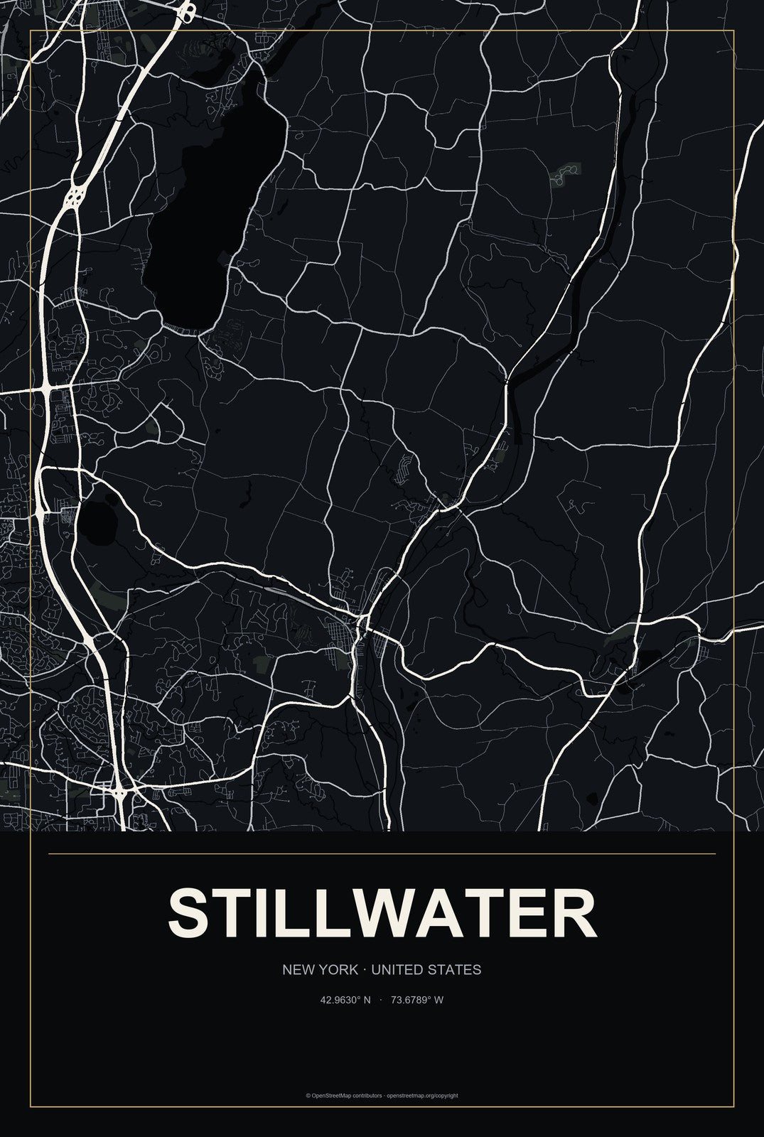 Stillwater, New York City Map Aluminum Sign in Metropolitan Noir style