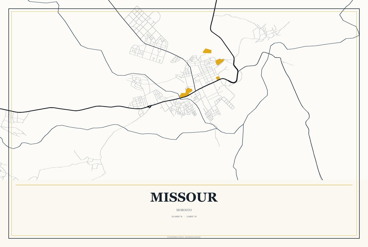 Missour, Morocco City Map Aluminum Sign in Citrine Modern style