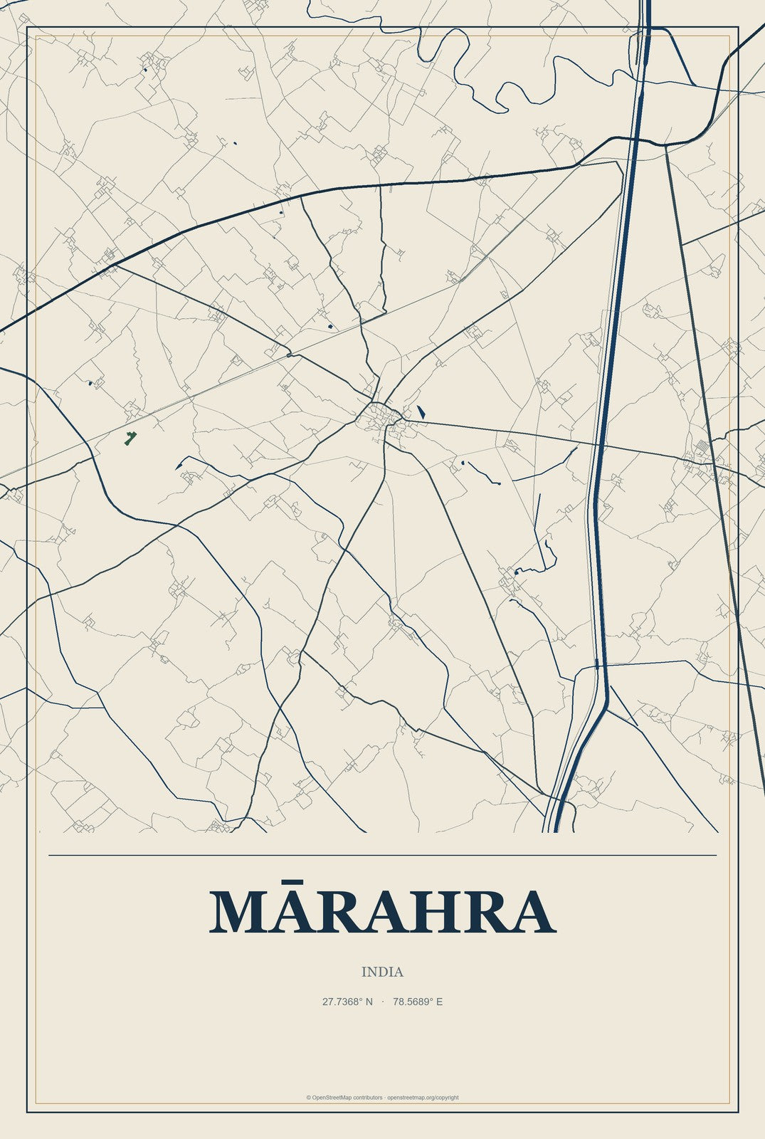 Mārahra, India City Map Aluminum Sign in Coastal Cutout style