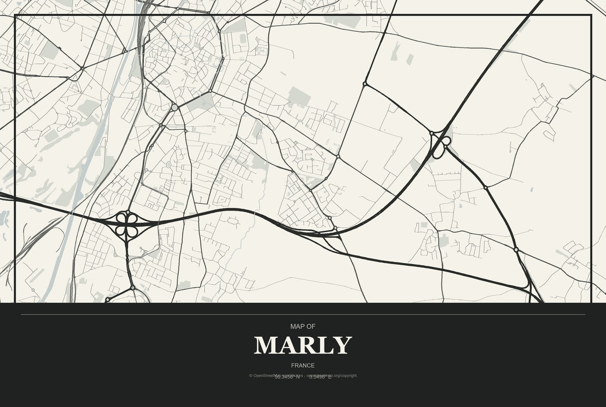 Marly, Grand Est, France City Map Aluminum Sign in Museum Plaque style