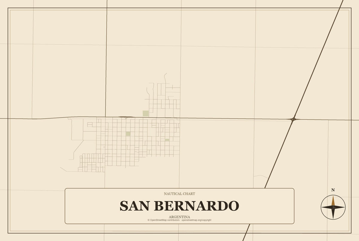 San Bernardo, Argentina City Map Aluminum Sign in Heritage Nautical style