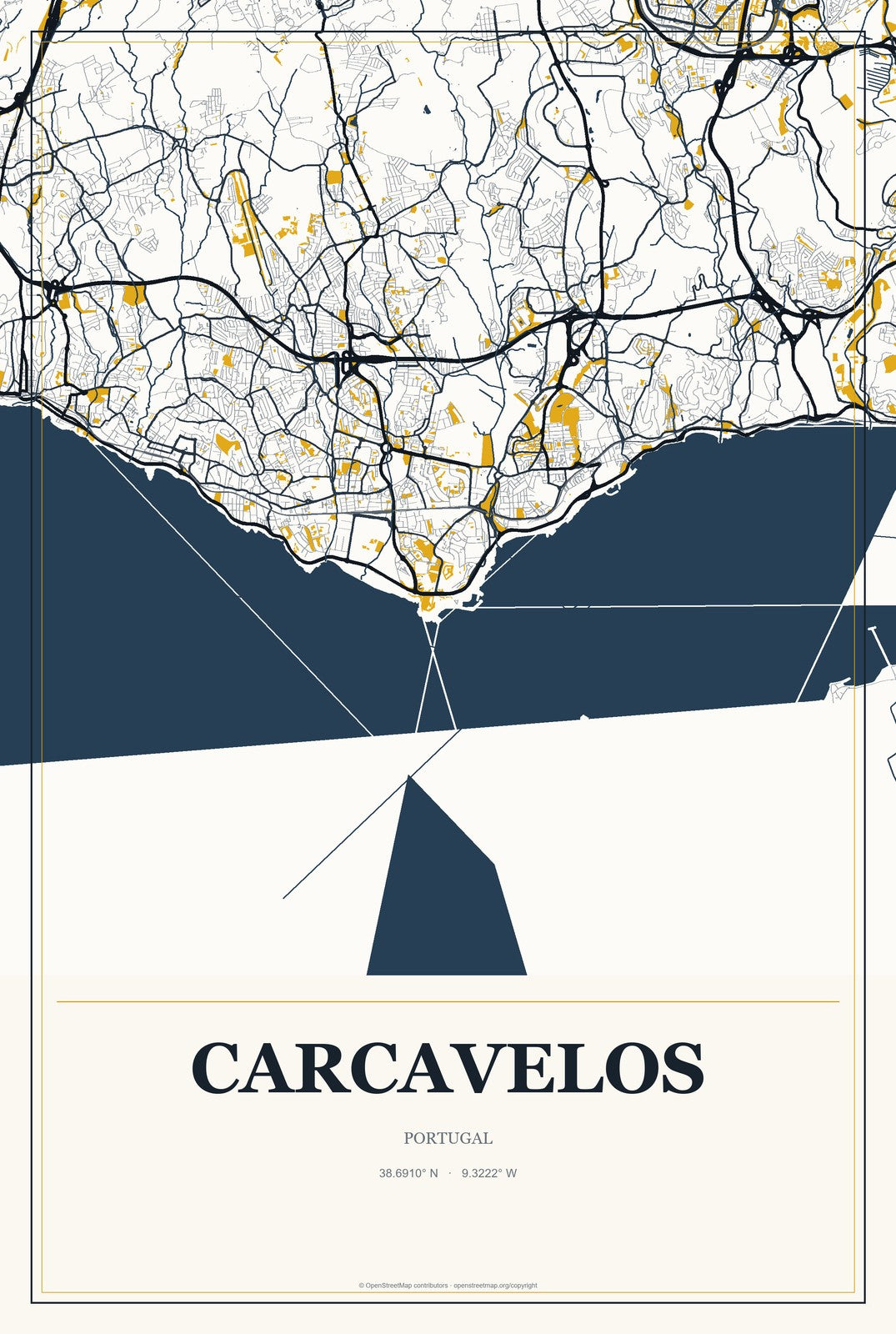 Carcavelos, Portugal City Map Aluminum Sign in Citrine Modern style