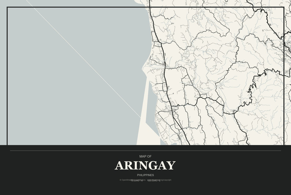 Aringay, Philippines City Map Aluminum Sign in Museum Plaque style