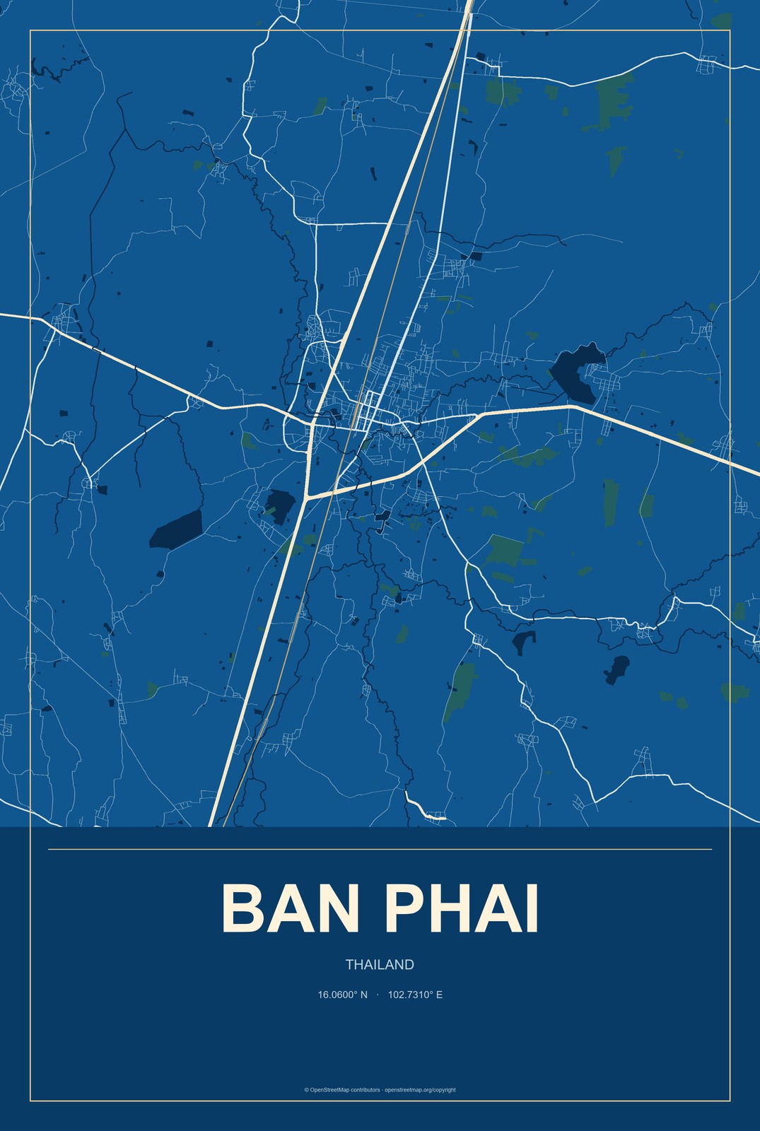 Ban Phai, Thailand City Map Aluminum Sign in Harbor Cobalt style