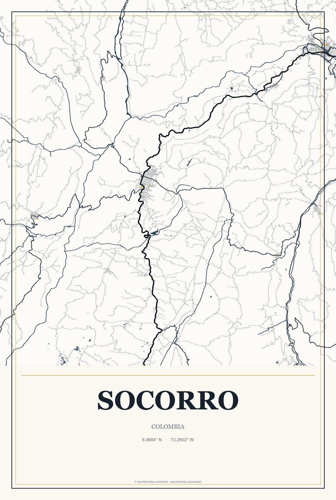 Socorro, Colombia City Map Aluminum Sign in Citrine Modern style