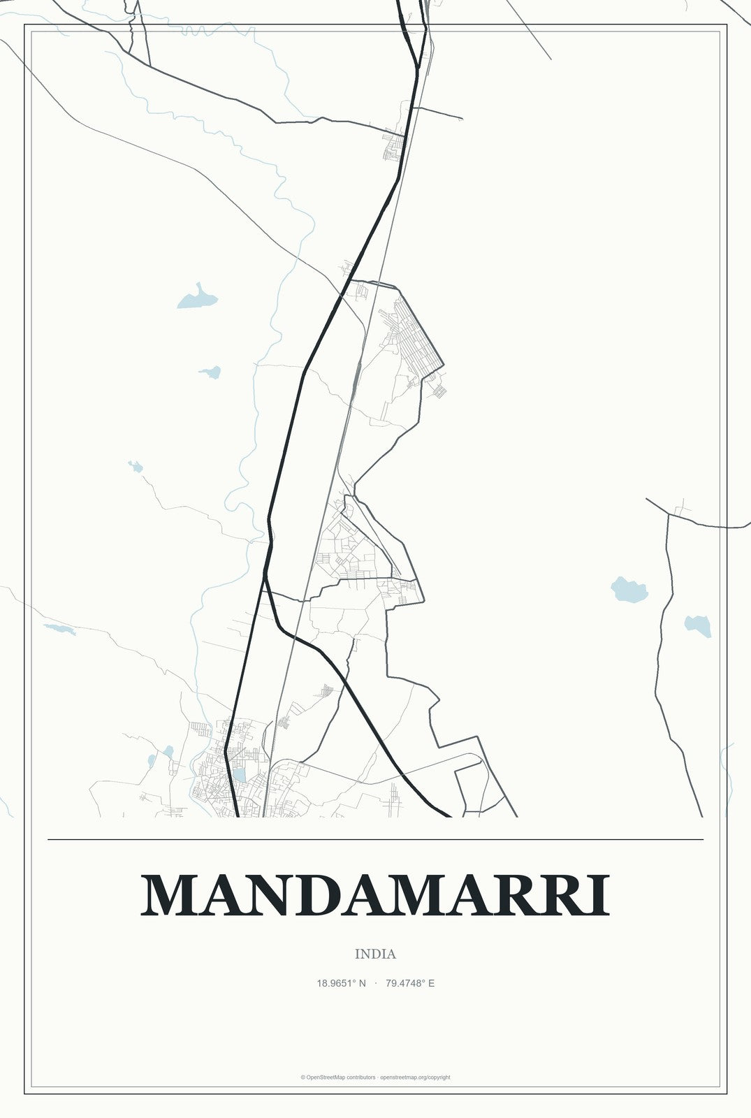 Mandamarri, India City Map Aluminum Sign in Gallery Air style