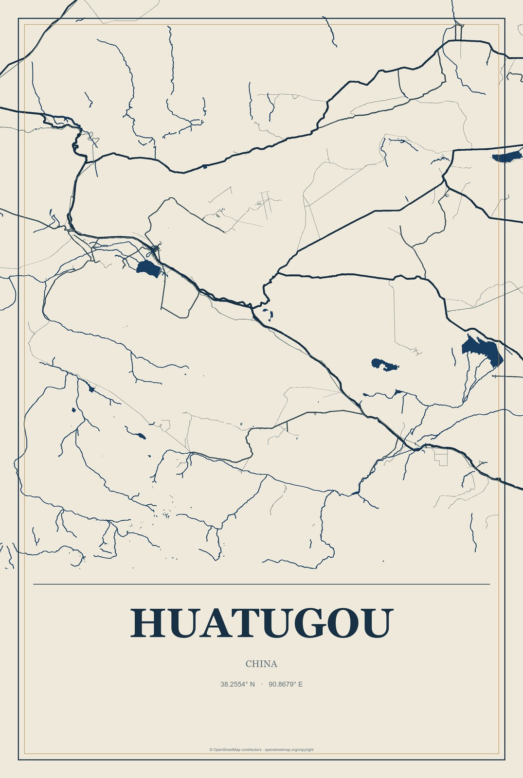 Huatugou, China City Map Aluminum Sign in Coastal Cutout style