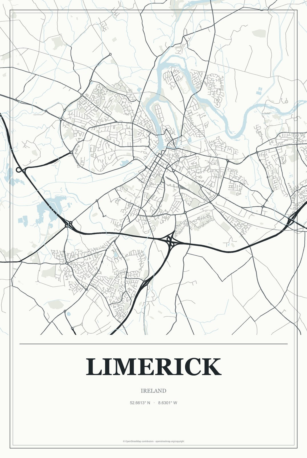 Limerick, Ireland City Map Aluminum Sign in Gallery Air style
