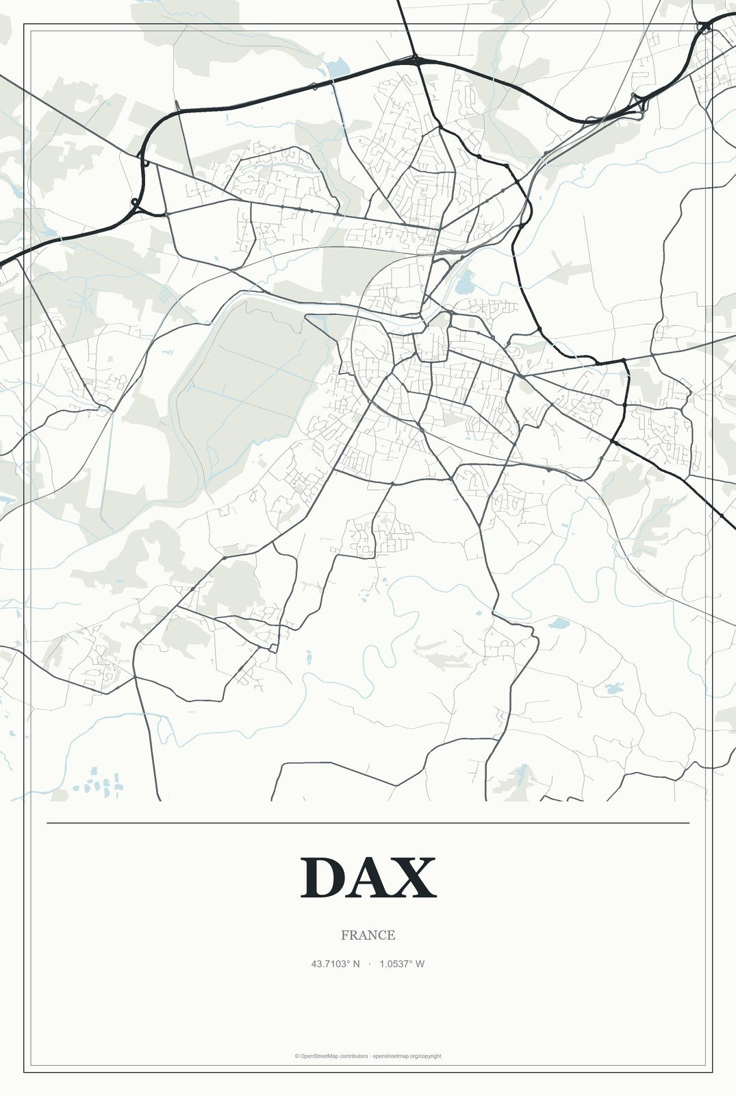 Dax, France City Map Aluminum Sign in Gallery Air style
