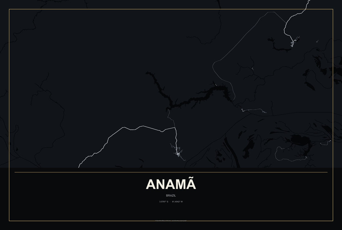 Anamã, Brazil City Map Aluminum Sign in Metropolitan Noir style