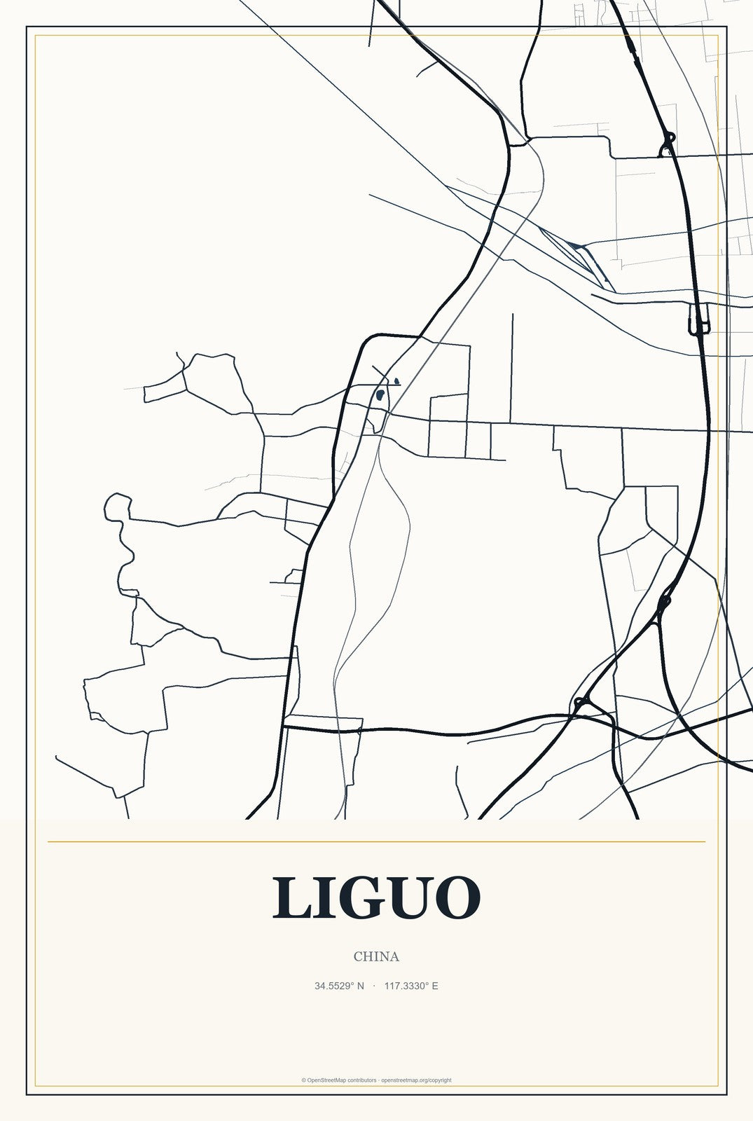 Liguo, China City Map Aluminum Sign in Citrine Modern style