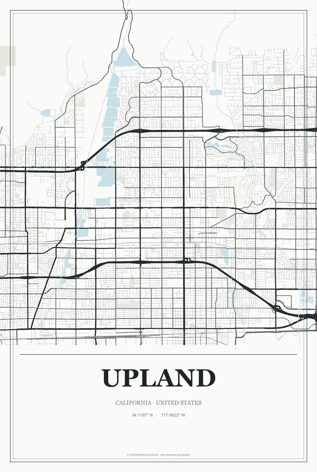 Upland, California City Map Aluminum Sign in Gallery Air style