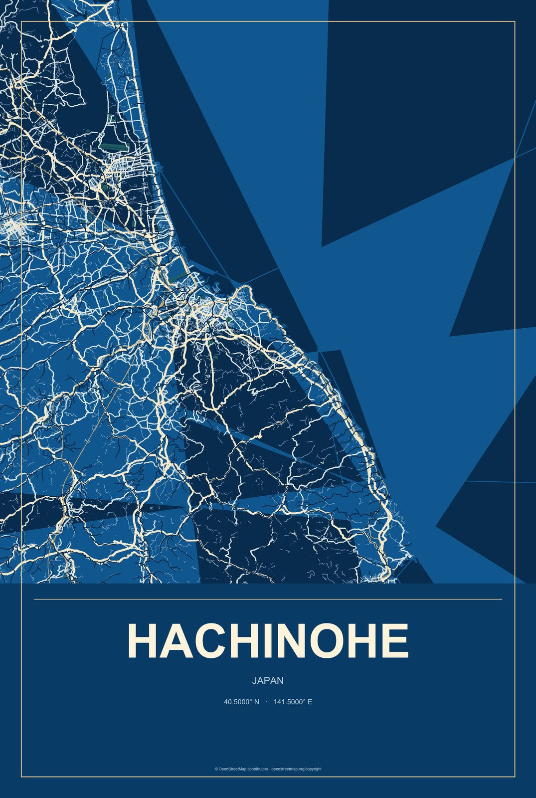 Hachinohe, Japan City Map Aluminum Sign in Harbor Cobalt style