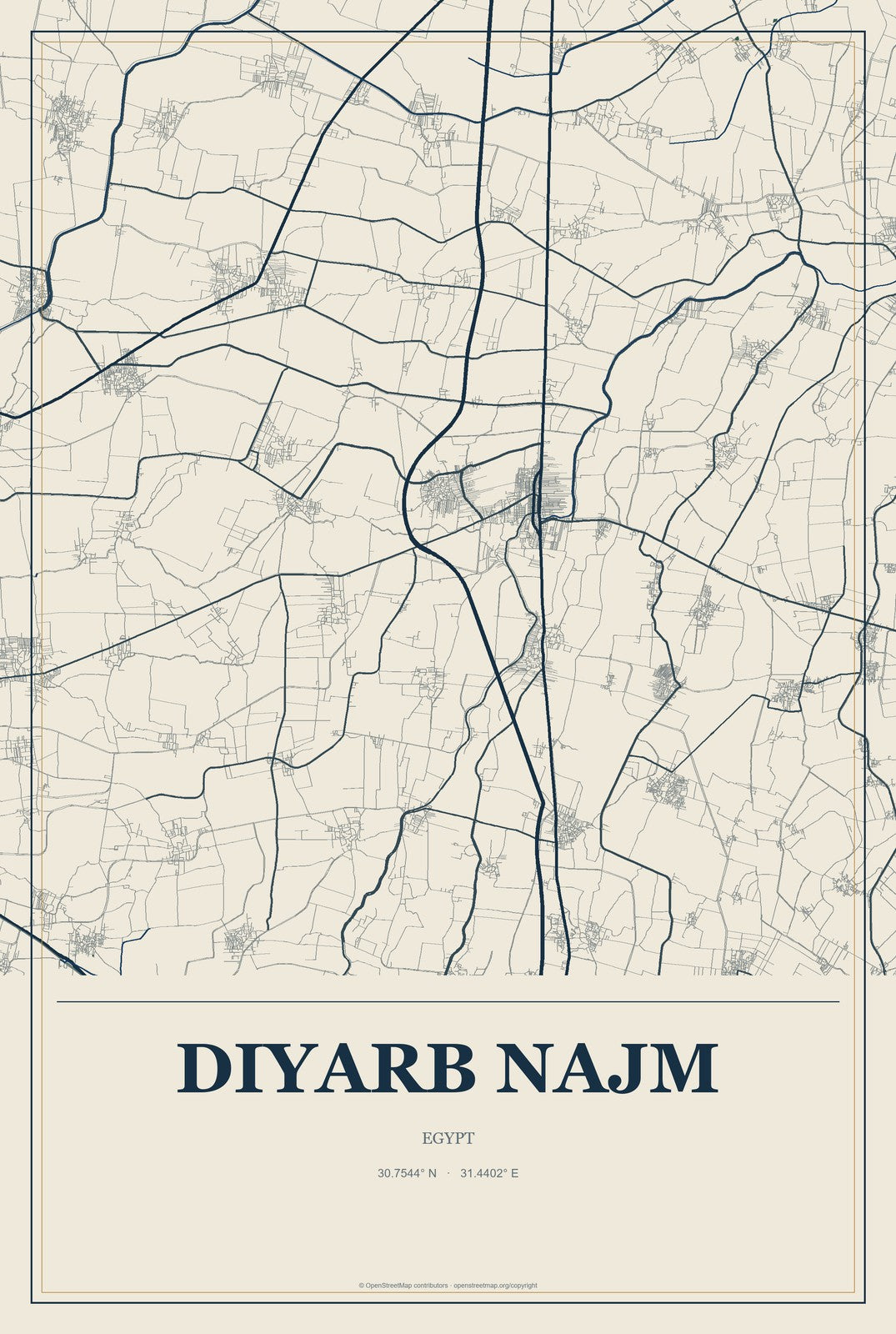 Diyarb Najm, Egypt City Map Aluminum Sign in Coastal Cutout style