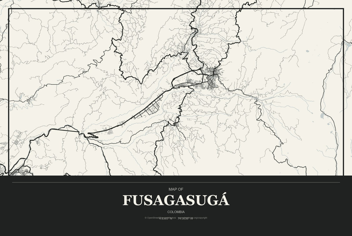Fusagasugá, Colombia City Map Aluminum Sign in Museum Plaque style