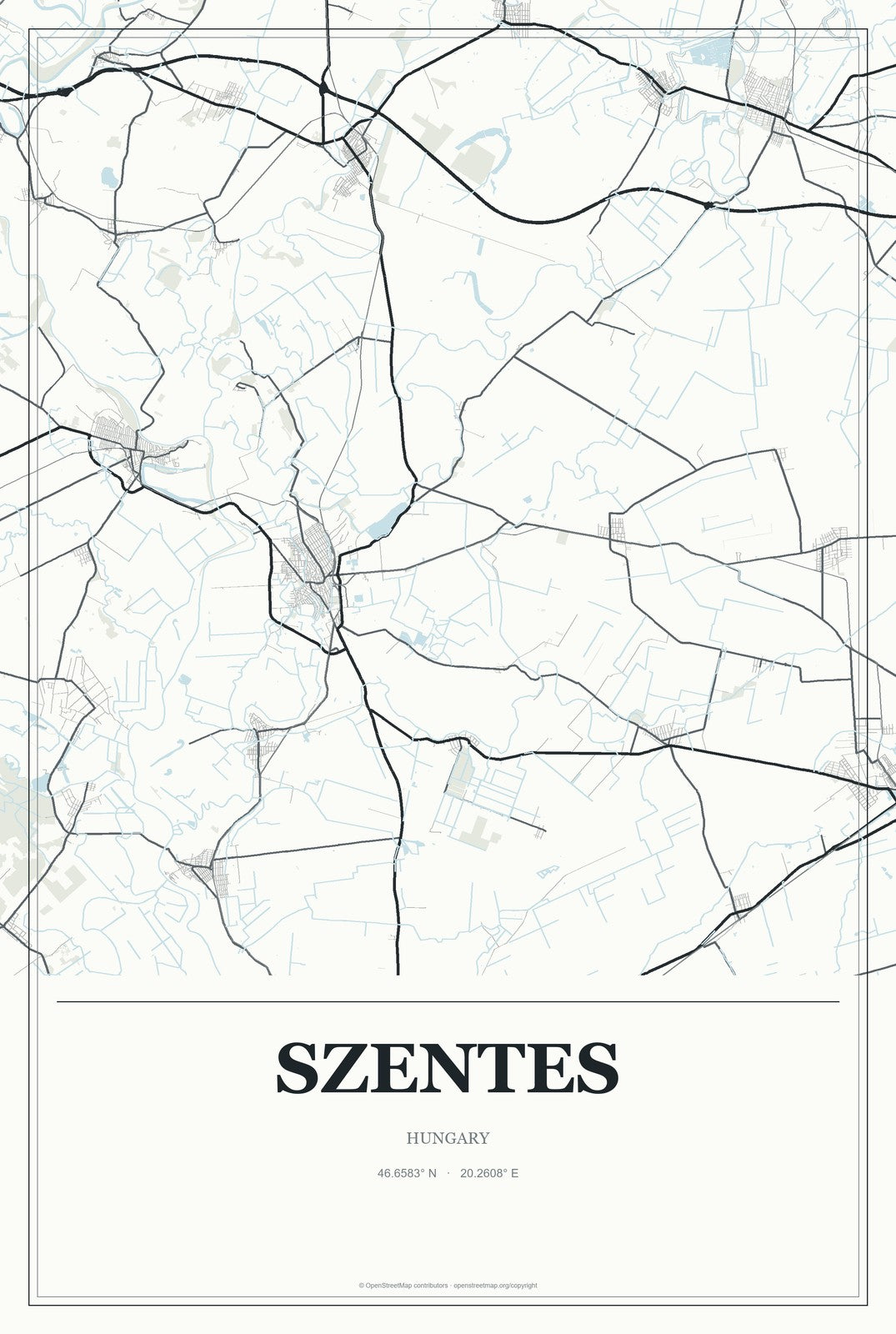 Szentes, Hungary City Map Aluminum Sign in Gallery Air style