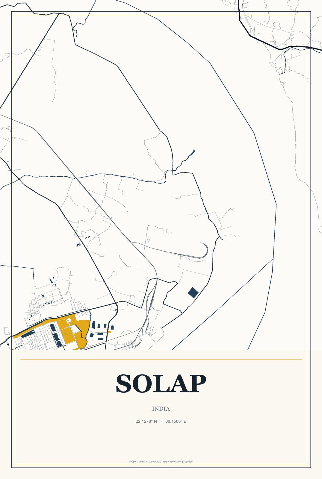 Solap, India City Map Aluminum Sign in Citrine Modern style