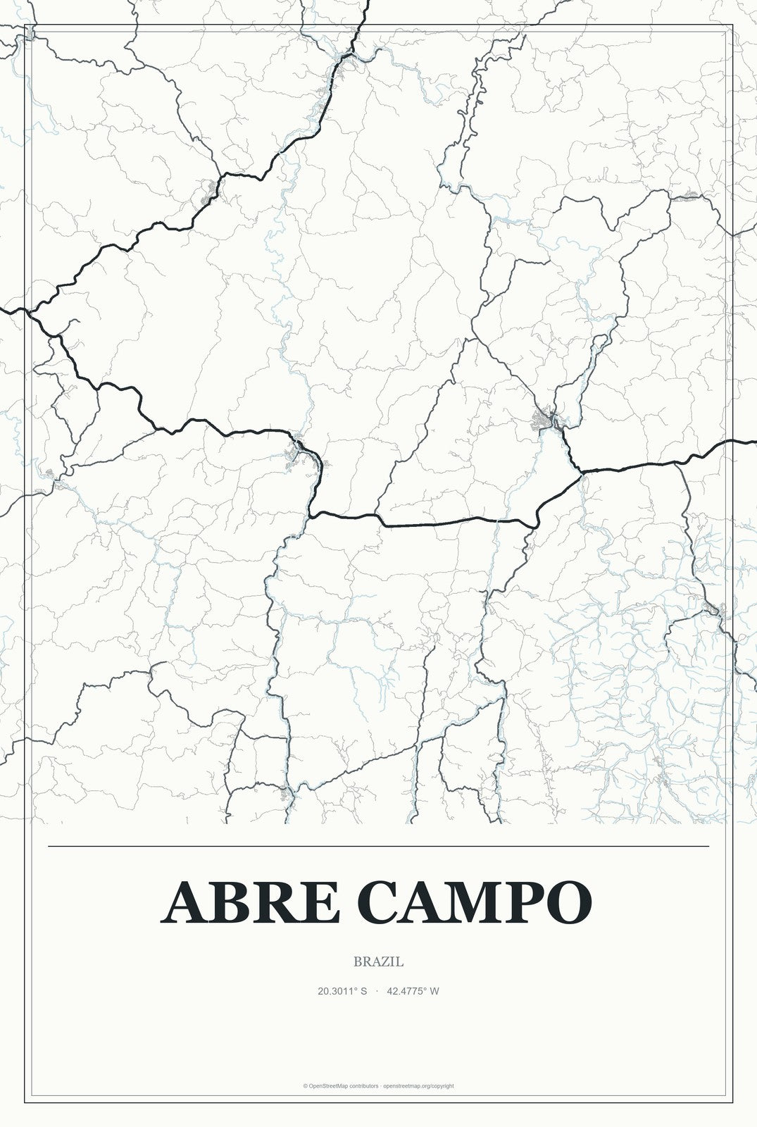 Abre Campo, Brazil City Map Aluminum Sign in Gallery Air style