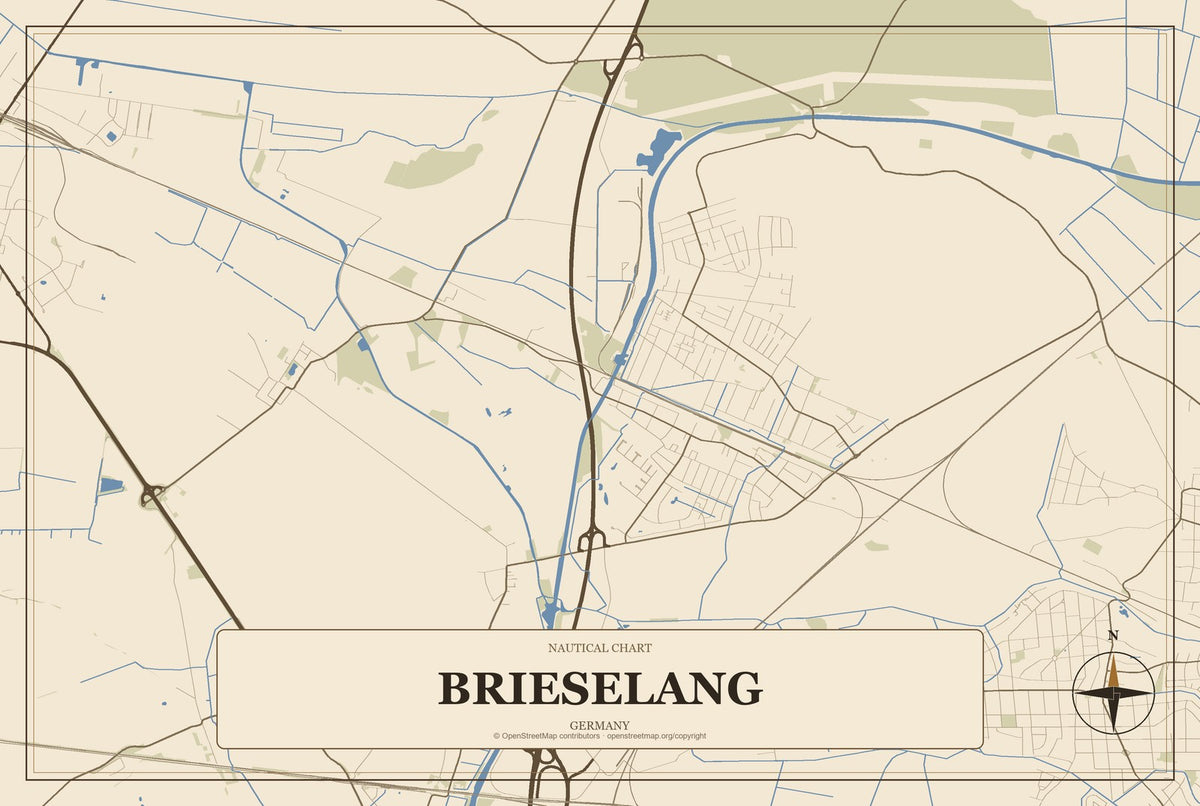 Brieselang, Germany City Map Aluminum Sign in Heritage Nautical style