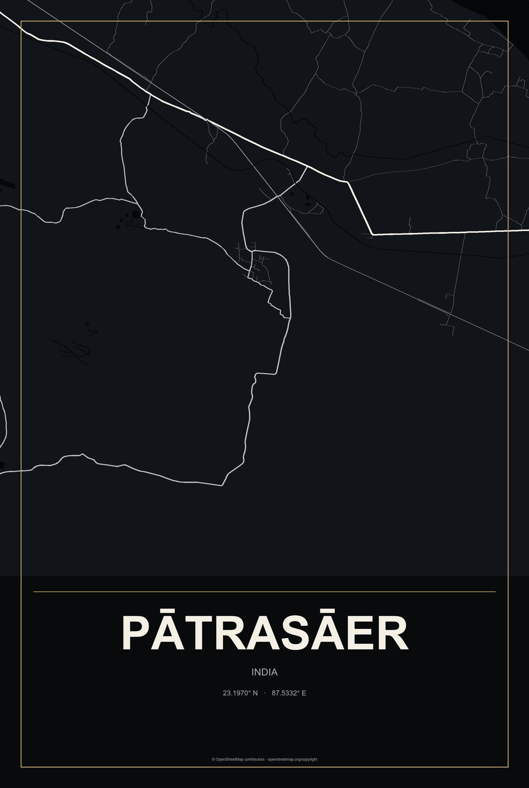 Pātrasāer, India City Map Aluminum Sign in Metropolitan Noir style