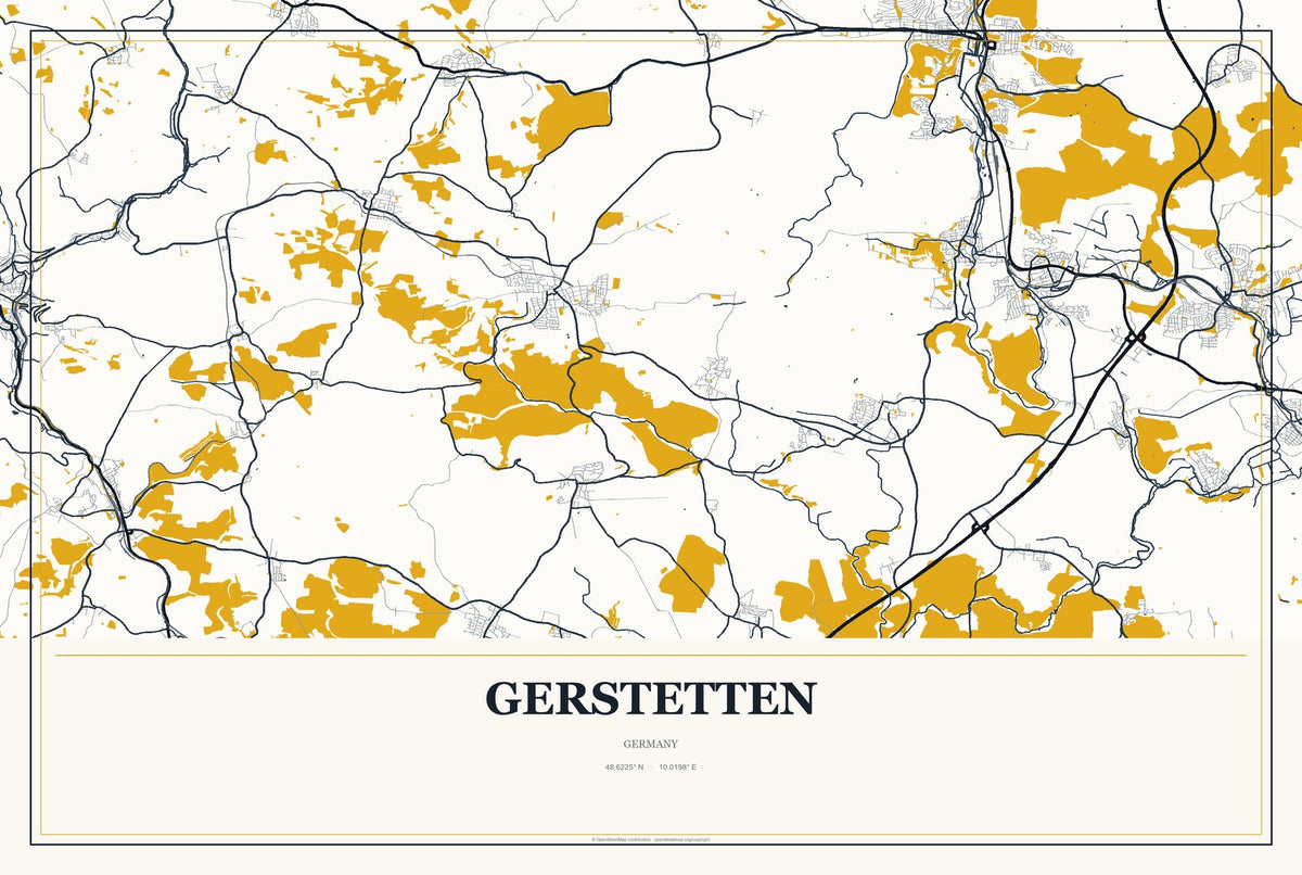 Gerstetten, Germany City Map Aluminum Sign in Citrine Modern style