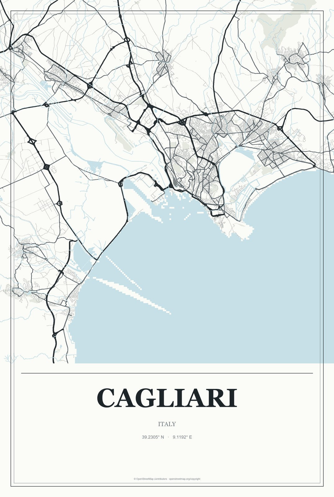 Cagliari, Italy City Map Aluminum Sign in Gallery Air style
