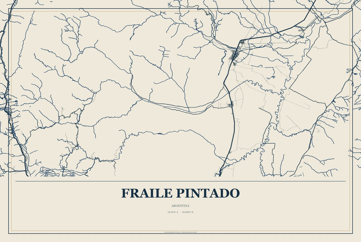 Fraile Pintado, Argentina City Map Aluminum Sign in Coastal Cutout style
