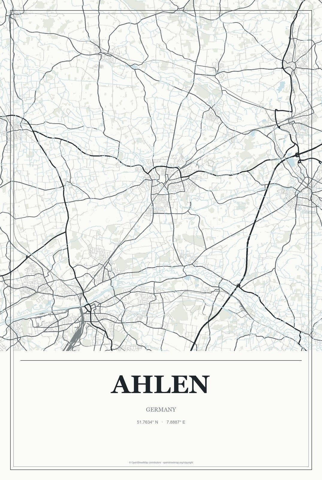 Ahlen, Germany City Map Aluminum Sign in Gallery Air style