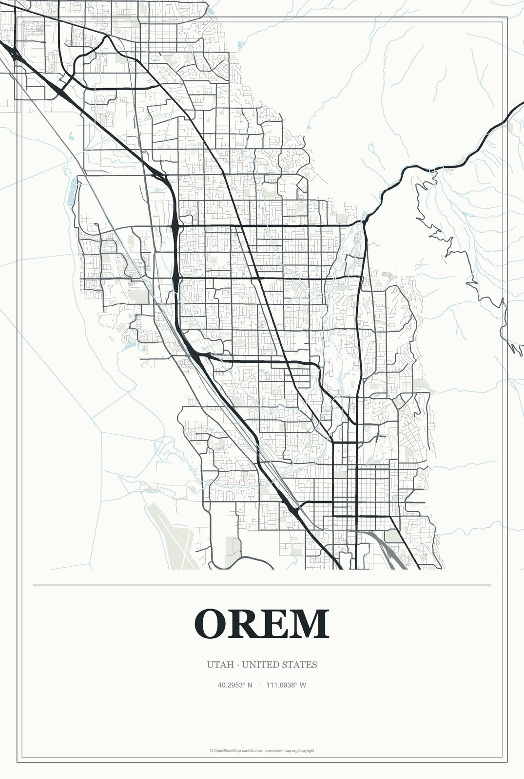 Orem, Utah City Map Aluminum Sign in Gallery Air style