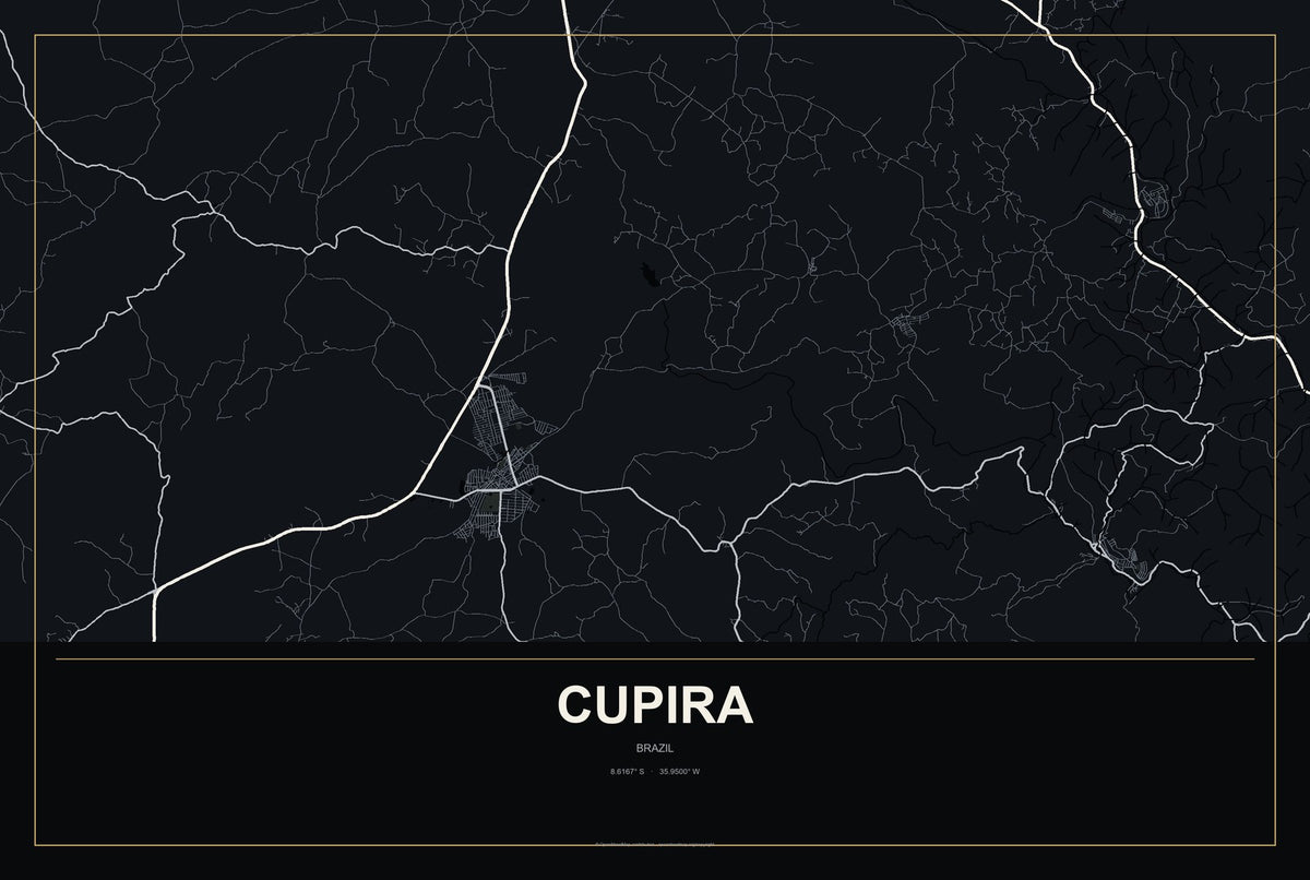 Cupira, Brazil City Map Aluminum Sign in Metropolitan Noir style