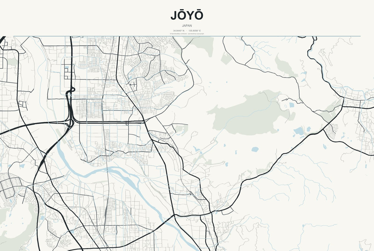 Jōyō, Japan City Map Aluminum Sign in Headline Atlas style