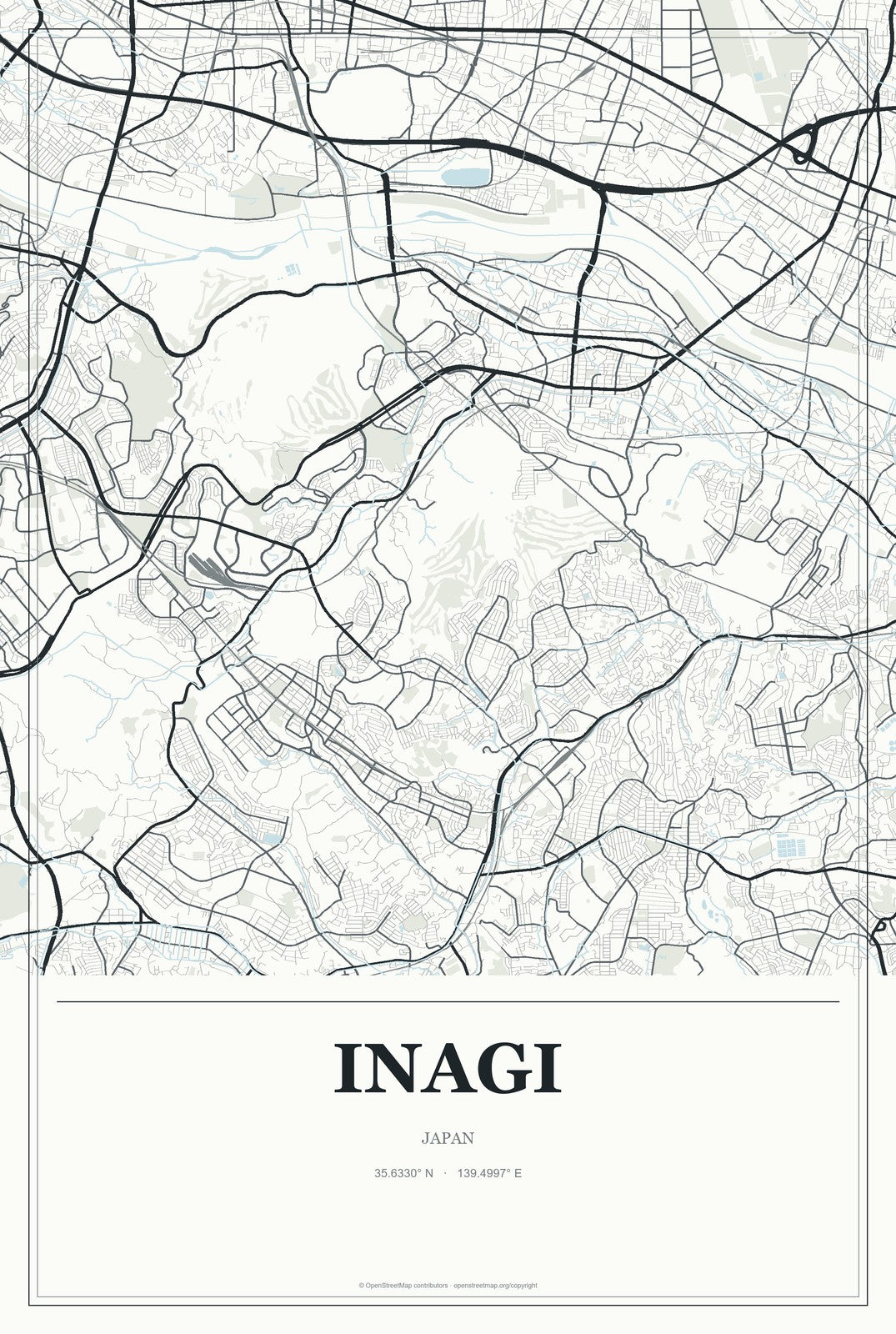 Inagi, Japan City Map Aluminum Sign in Gallery Air style