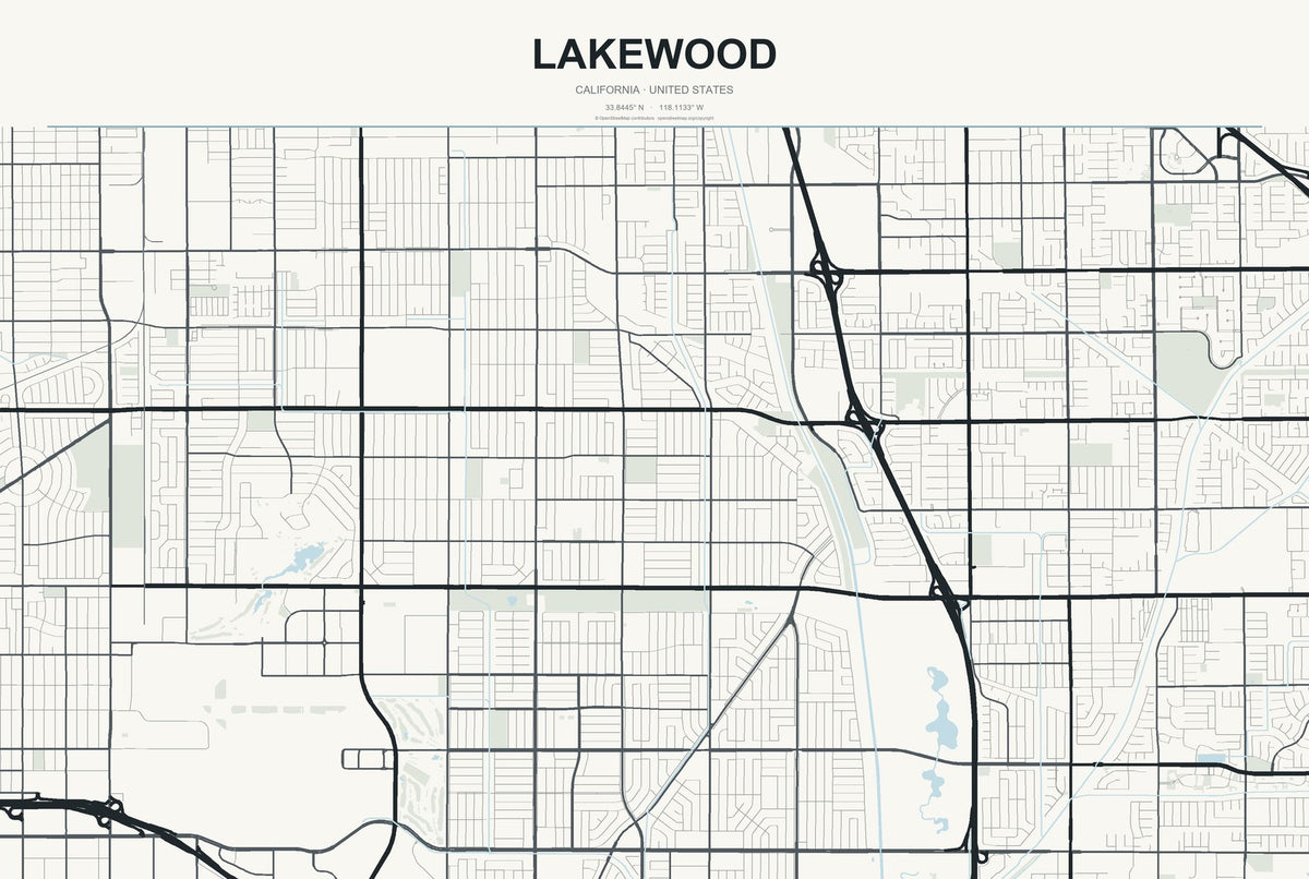 Lakewood, California City Map Aluminum Sign in Headline Atlas style