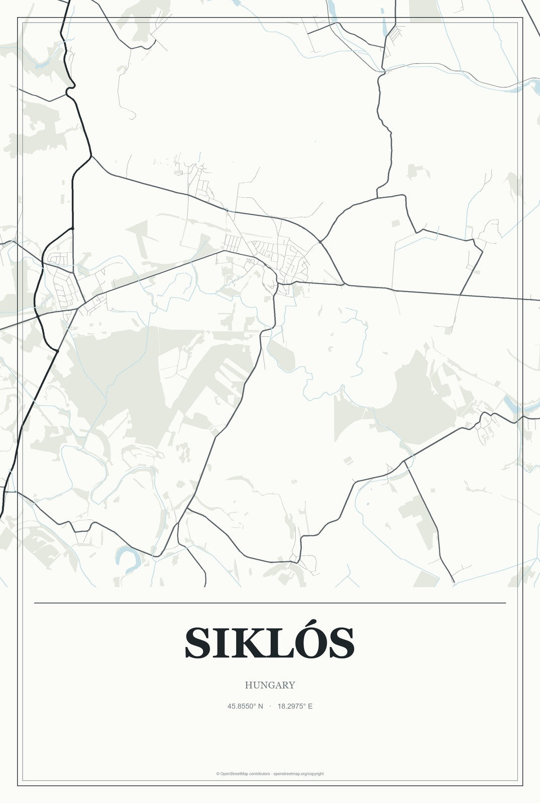 Siklós, Hungary City Map Aluminum Sign in Gallery Air style