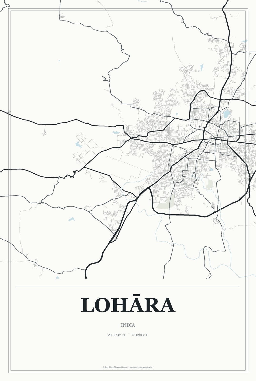Lohāra, India City Map Aluminum Sign in Gallery Air style