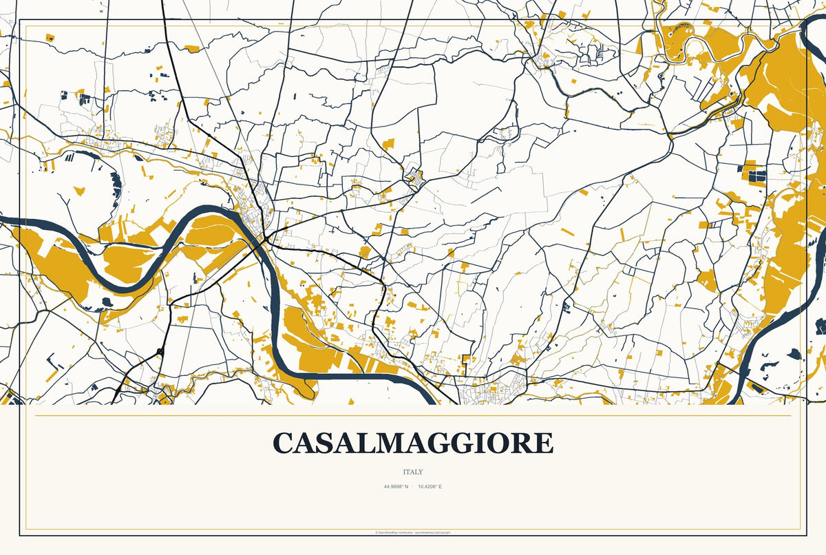 Casalmaggiore, Italy City Map Aluminum Sign in Citrine Modern style