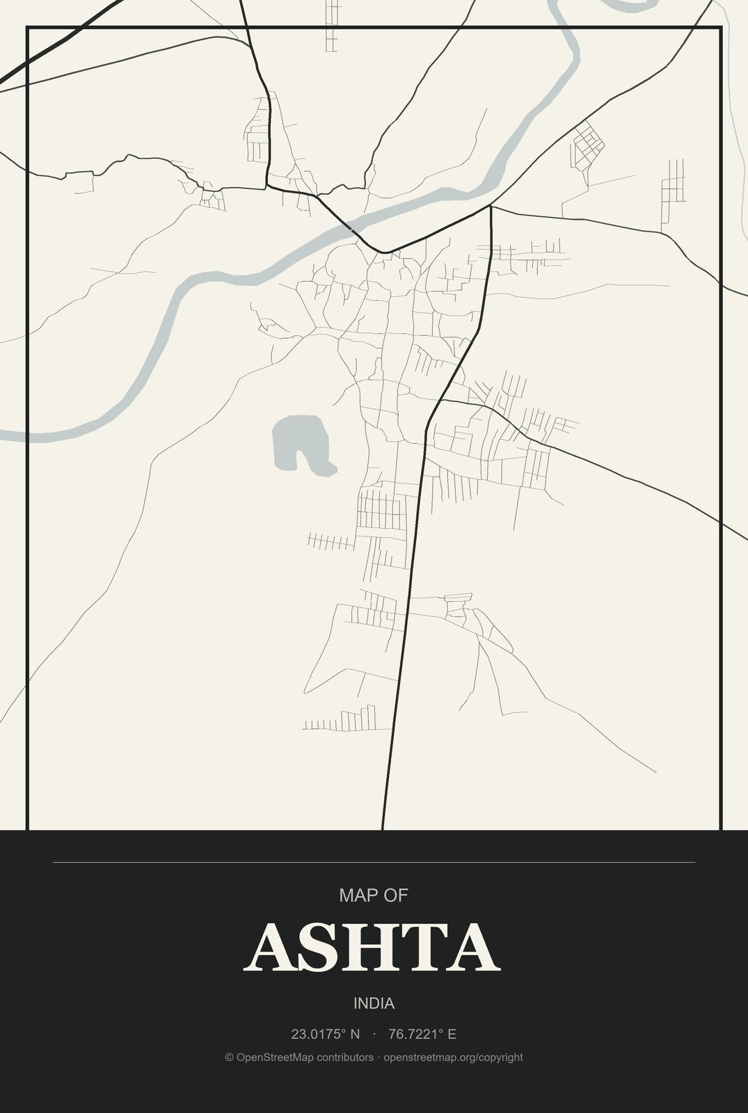Ashta, Madhya Pradesh, India City Map Aluminum Sign in Museum Plaque style