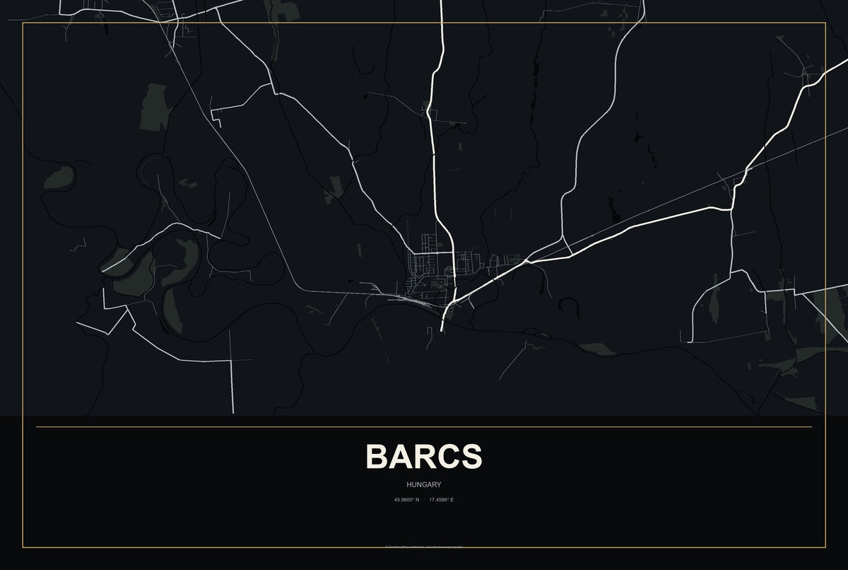 Barcs, Hungary City Map Aluminum Sign in Metropolitan Noir style