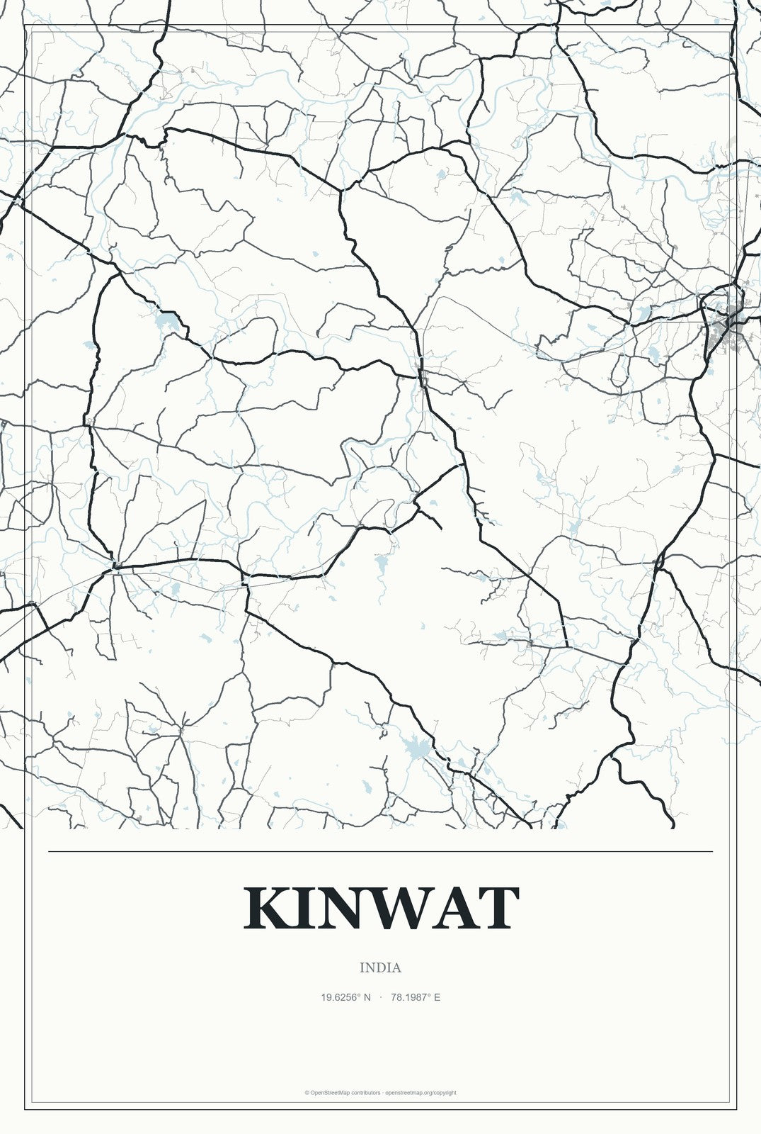Kinwat, India City Map Aluminum Sign in Gallery Air style