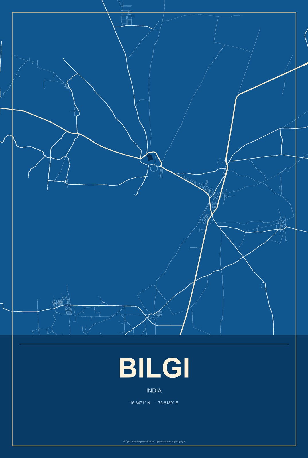 Bilgi, India City Map Aluminum Sign in Harbor Cobalt style