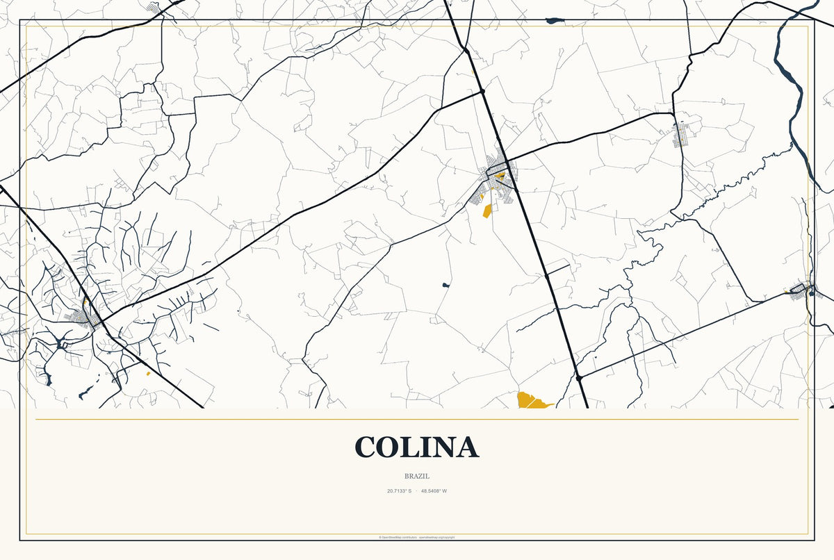 Colina, Brazil City Map Aluminum Sign in Citrine Modern style
