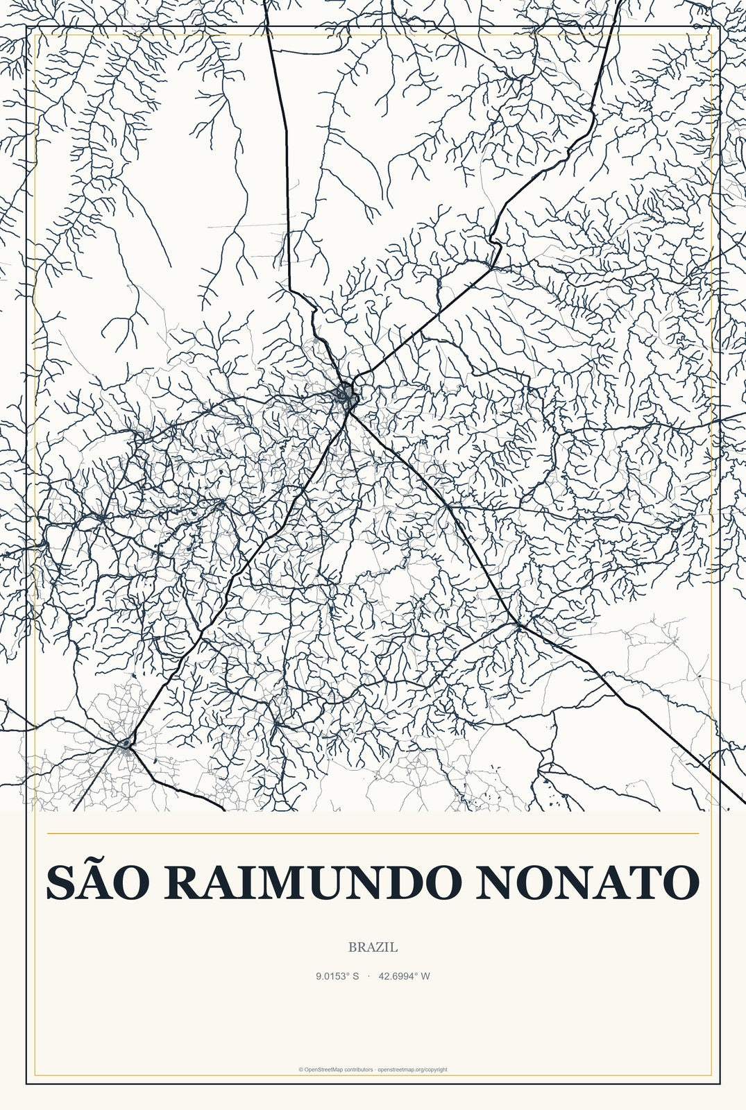 São Raimundo Nonato, Brazil City Map Aluminum Sign in Citrine Modern style